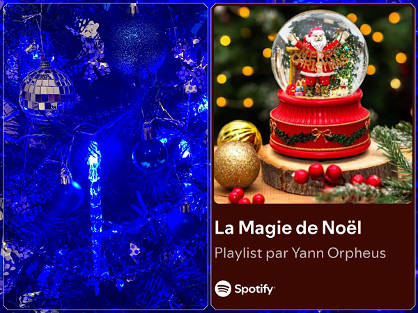 2 images, mon sapin bleu et le visuel de la playlist spotify