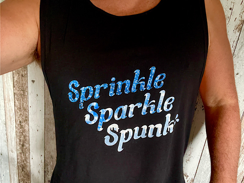 Design Sprinkle Sparkle Spunk imprimé sur un débardeur noir