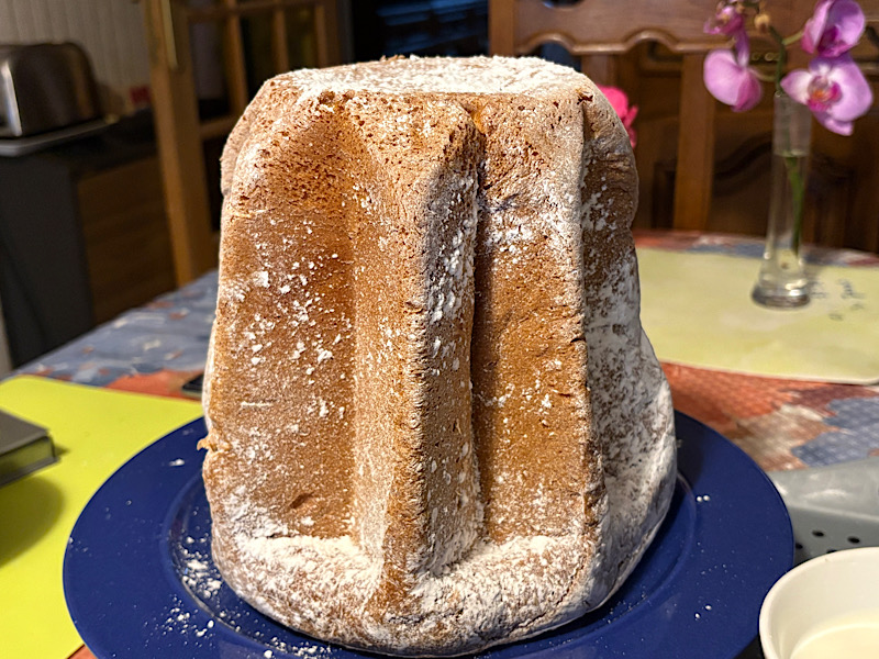 Brioche italienne recouverte de sucre glace sur une assiette